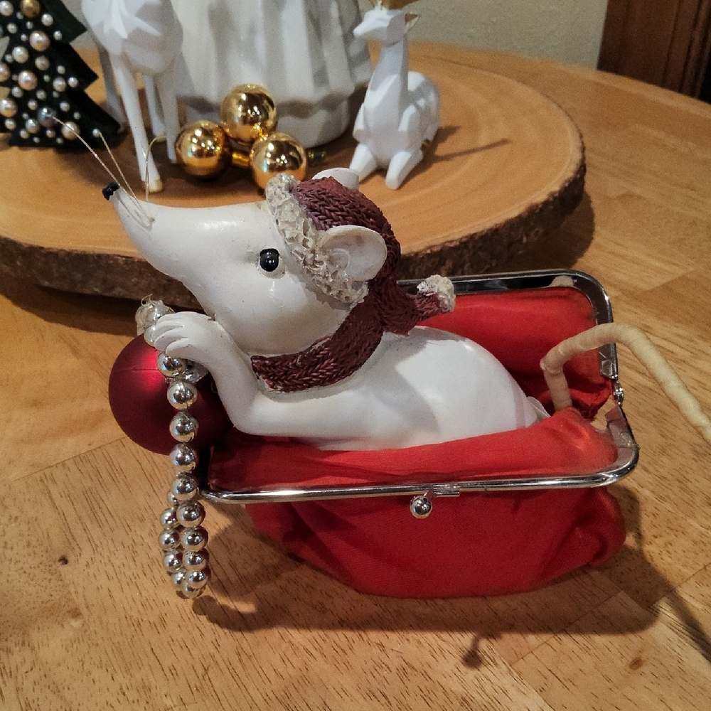 Festive Mouse In A Coin Purse with Red Accents
